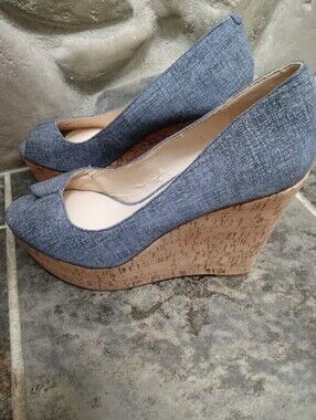 Nine West Wedge Peep-Toe Pumps in Denim Blue
